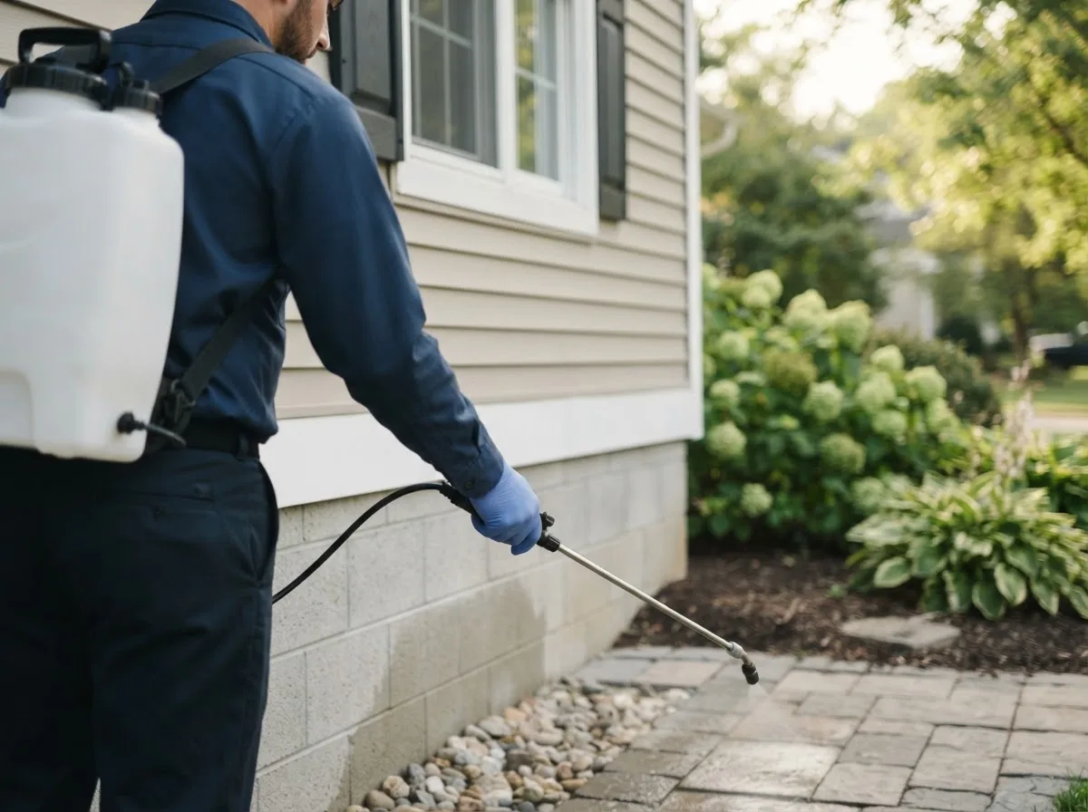Pest control technician inspecting a home in Suffolk, VA